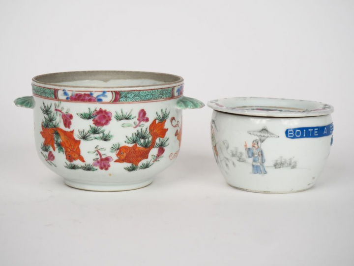 Chine XIXe siècle, Lot comprenant deux porcelaines et émaux polychrome