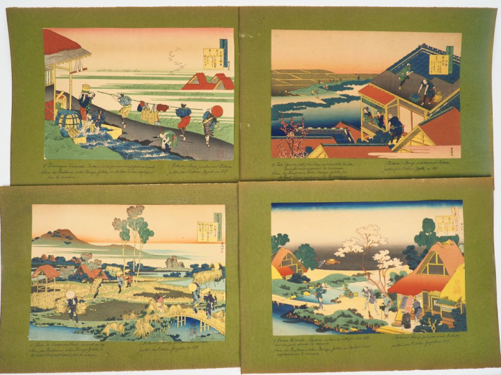 D’après HOKUSAI, Suite de huit estampes oban yoko-e de la série Hyakun