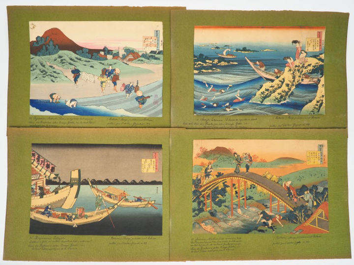 D’après HOKUSAI, Suite de huit estampes oban yoko-e de la série Hyakun