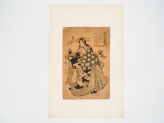 Vente aux enchères UTAMARO (1753-1806) Estampe oban tate-e, courtisane et deux kamuro. (I