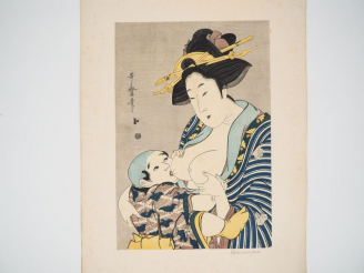 Vente aux enchères ESTAMPE oban tate-e, copie d’une estampe de TSUKIMARO, signée Utamaro,
