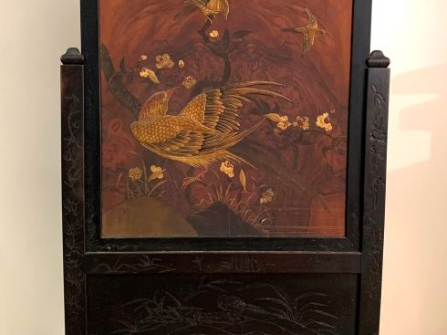 Japon, période Meiji (1868-1912)  Important écran en bois à décor doub