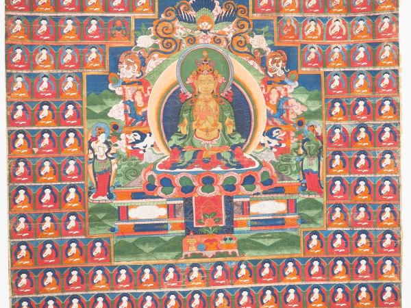 Tangka, XVIIIe siècle,  Gouache sur toile, représentant Vairocana assi