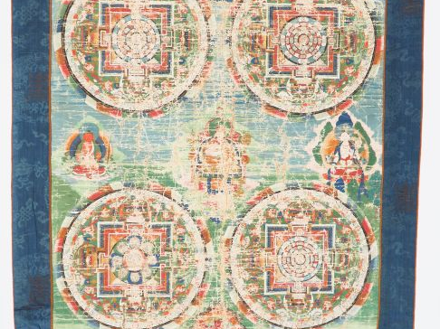 Tibet, XVIIIe siècle Gouache sur toile représentant quatre mandalas en