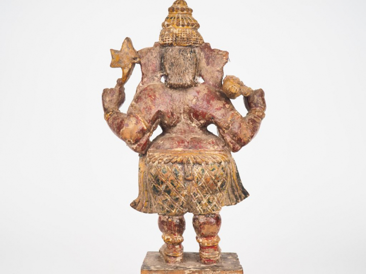 Inde du Nord, fin du XIXème. Statuette en bois polychrome figurant Gan