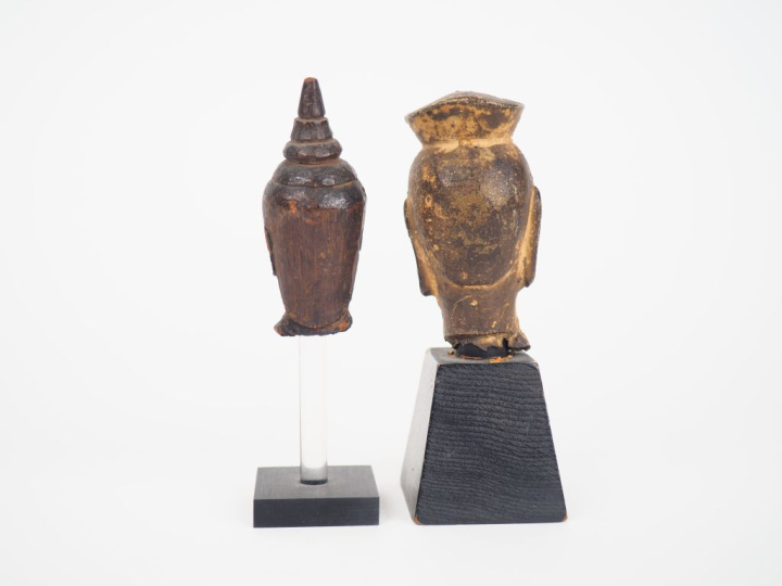 Birmanie XIXe et Chine dans le style des Tang, Deux têtes de divinités