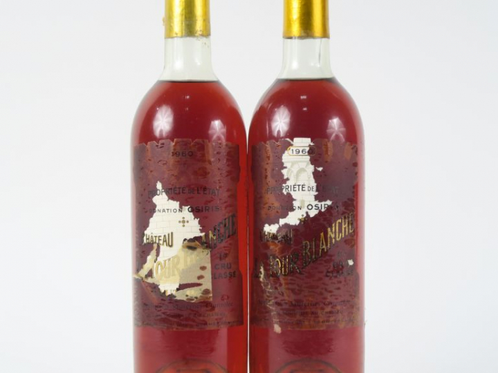 2 BOUTEILLES CHÂTEAU LA TOUR BLANCHE 1er CC SAUTERNES - 1960 - LB/ET