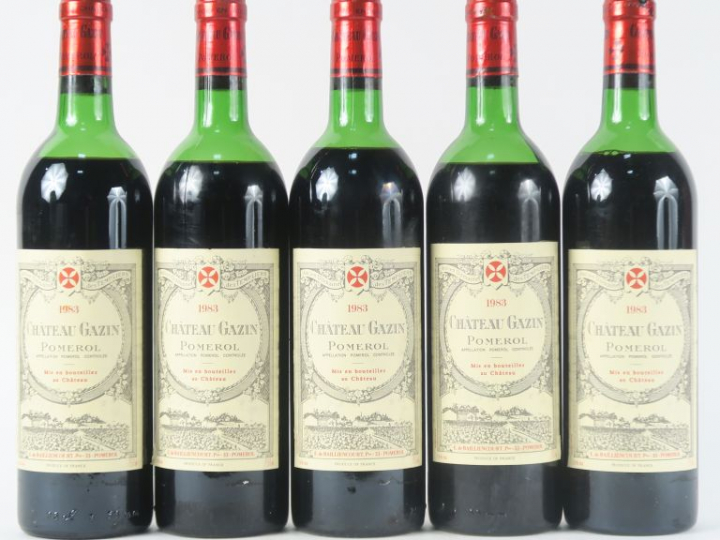 5 BOUTEILLES CHÂTEAU GAZIN POMEROL - 1983 - 2 MEP/3 BEP/3 CAPS AB