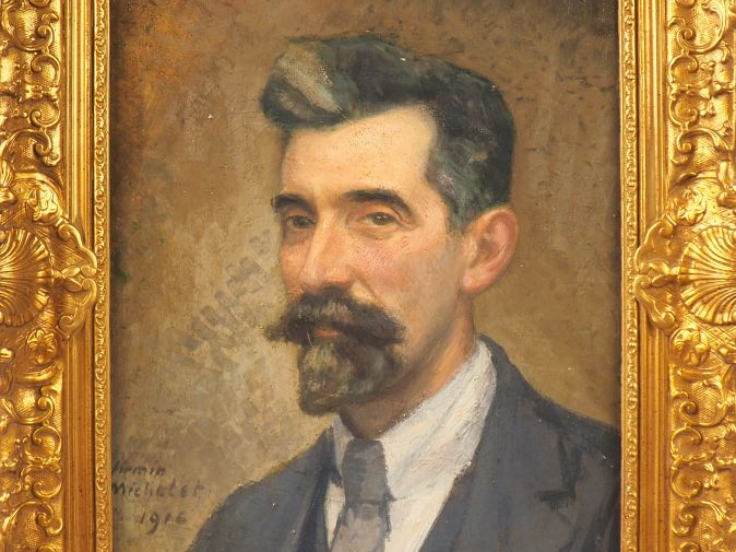 Ecole française XXème. "Portrait de Firmin Michelet". Huile sur toile,