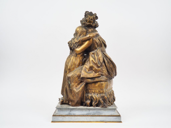 Groupe XIXème en bronze et marbre gris "Madame Vigée Lebrun et sa fill