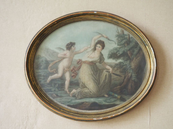 Paire de gravures ovales en couleur d’après Angelica Kauffman.