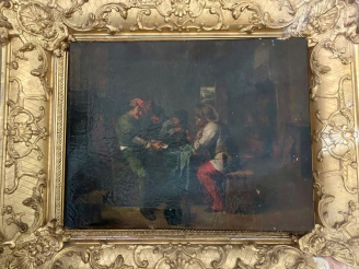 Vente aux enchères BRAUWER.   Ecole hollandaise XIXème « la partie de carte »  Huile sur 
