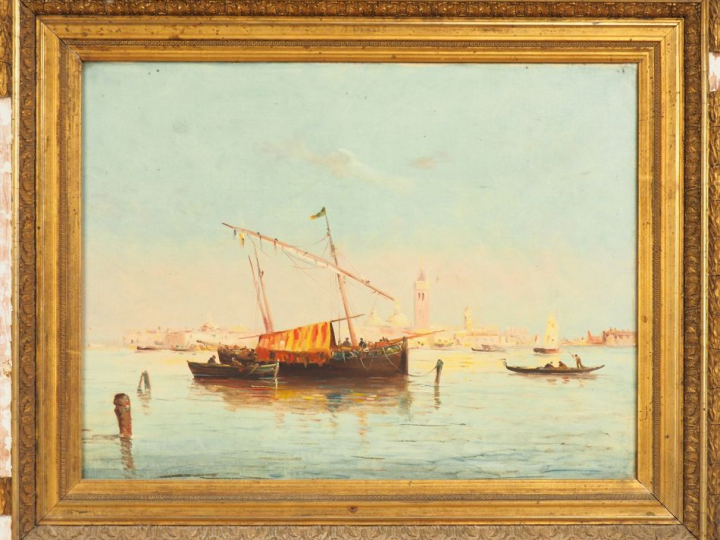 Ecole Italienne fin XIXème.  "Venise, l'entrée du grand canal"  Huile 