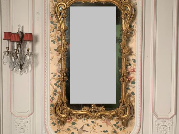 Glace de salon Louis XV en bois sculpté et doré, à décor de pampres et