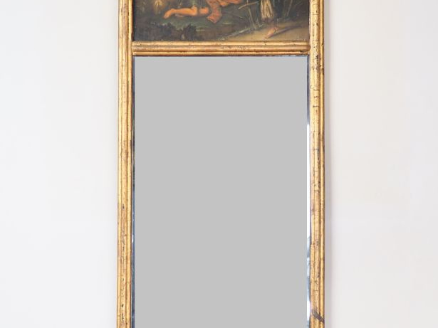 Petit Trumeau XIXème à décor de scène bucolique. Dim. 118 x 47 cm