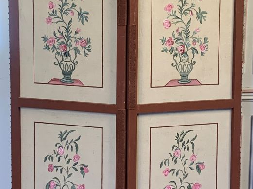 Paravent à deux feuilles en toile peinte à décor d’arbres fruitiers ex