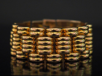 Vente aux enchères Large bracelet manchette articulé de style 1940 en or jaune 750, compo