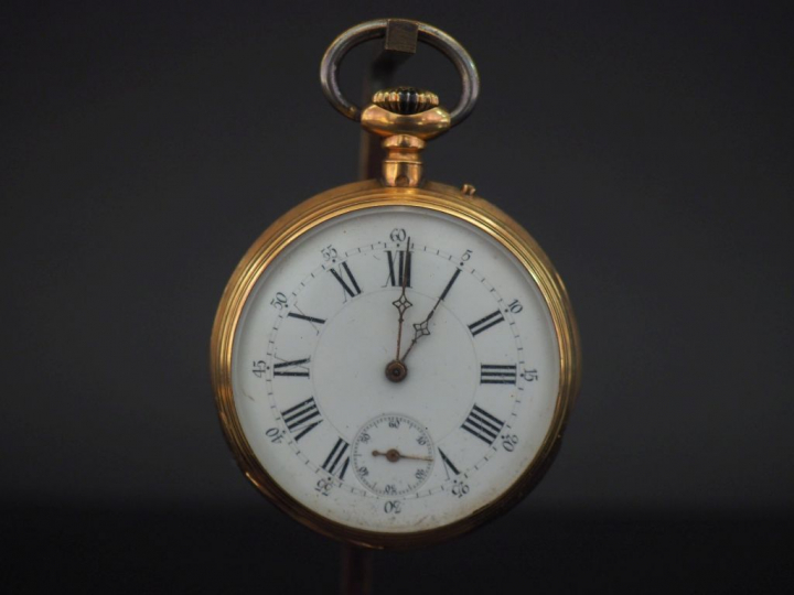 Montre de gousset en or jaune 750. Cadran à chiffres romains pour les 