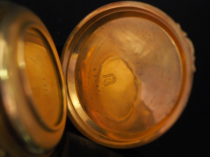 Montre de gousset en or jaune 750. Cadran à chiffres romains pour les 