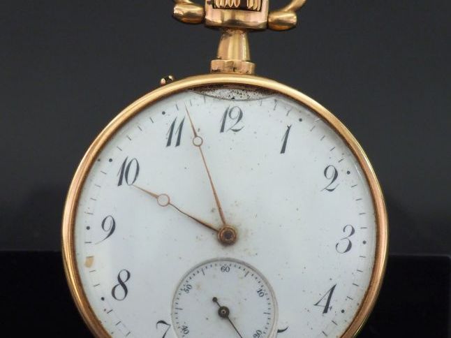Montre de gousset en or jaune 750. Cadran à chiffres arabes pour les h