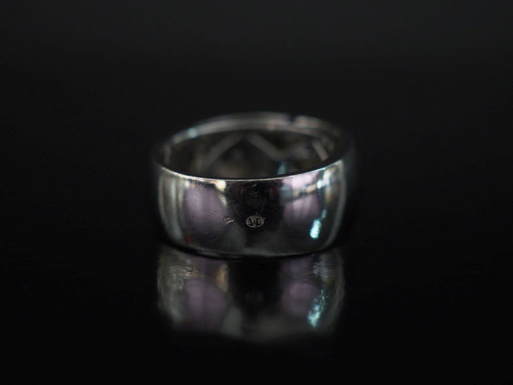 Bague moderne en or blanc 750, sertie en son centre de six pierres ver