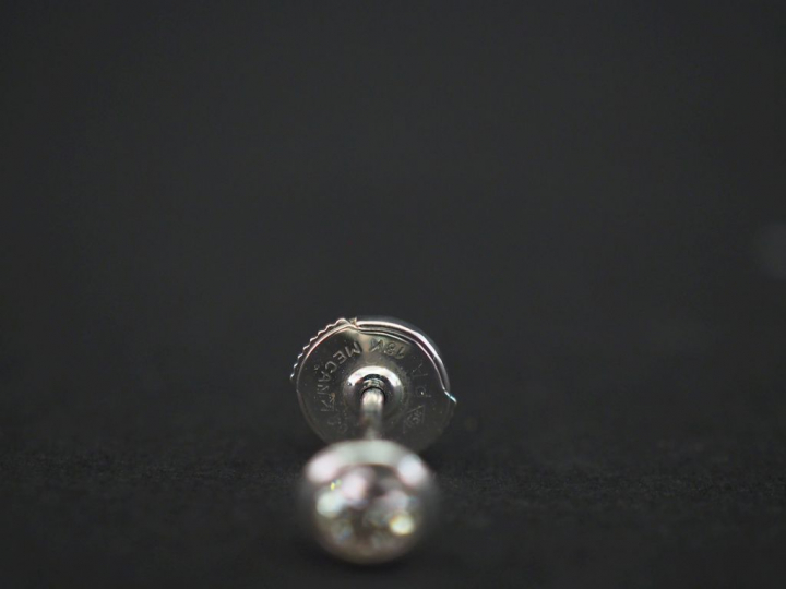 Paire de puces d'oreilles en or blanc 750, serties en leur centre d'un