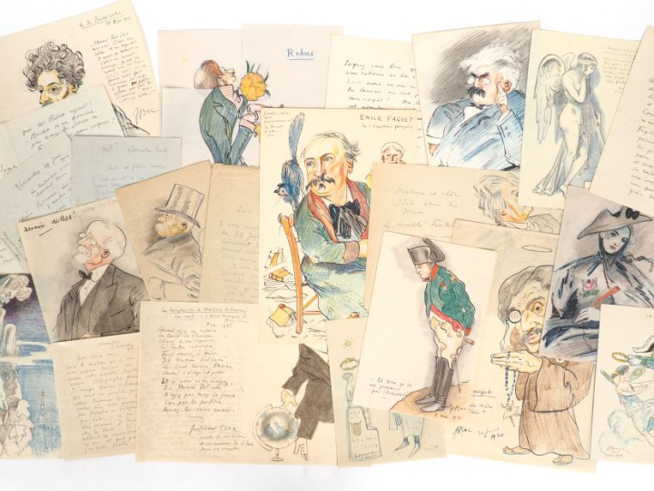 BAC (Ferdinand). LETTRES AUTOGRAPHES ET DESSINS ORIGINAUX adressés par