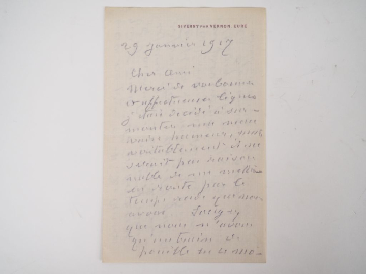 MONET (Claude). LETTRE AUTOGRAPHE SIGNÉE adressée à Gustave Geoffroy. 