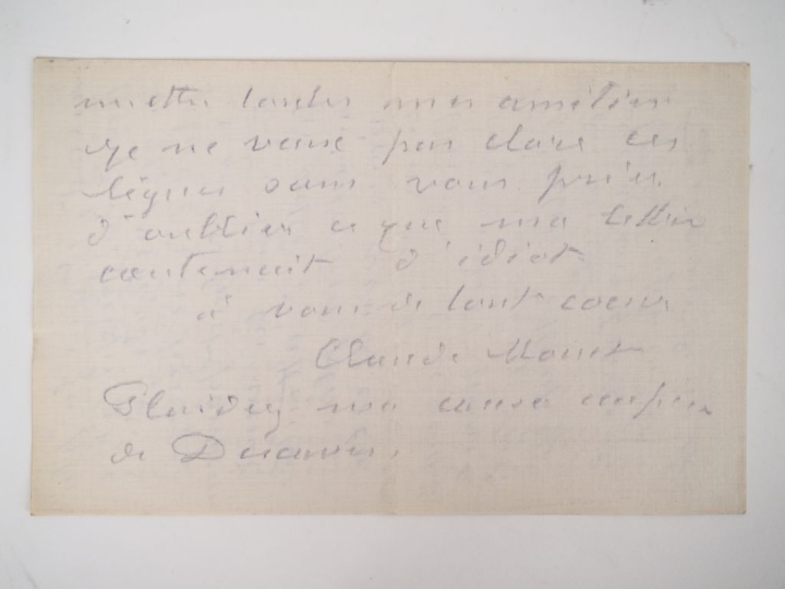 MONET (Claude). LETTRE AUTOGRAPHE SIGNÉE adressée à Gustave Geoffroy. 