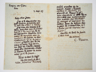Vente aux enchères PISSARRO (Camille). LETTRE AUTOGRAPHE SIGNÉE à « Mon cher Jean ». Erag
