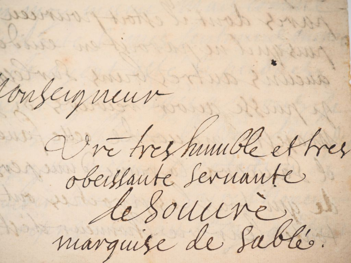 SOUVRÉ (Marquise de Sablé, Madeleine de). LETTRE AUTOGRAPHE signée. [F