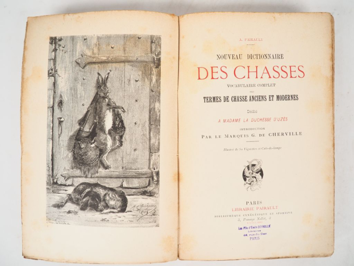 [CHASSE]. PAIRAULT (A.). NOUVEAU DICTIONNAIRE DES CHASSES. Vocabulaire