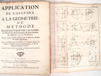 Vente aux enchères GUISNÉE. APPLICATION DE L’ALGÈBRE À LA GÉOMÉTRIE. P., Quillau, 1733. I