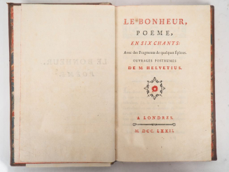 Vente aux enchères HELVÉTIUS. LE BONHEUR, poëme, en six chants : avec des Fragments de qu