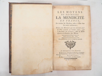 Vente aux enchères MALVAUX. LES MOYENS DE DÉTRUIRE LA MENDICITÉ EN FRANCE, en rendant les