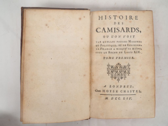 Vente aux enchères MAURILLON (Éléazard). HISTOIRE DES CAMISARDS. Londres, Moyse Chastel, 