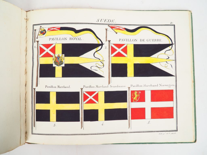 PAVILLONS DES PUISSANCES MARITIMES, en 1819. Lithogr. de C.[harles] Mo