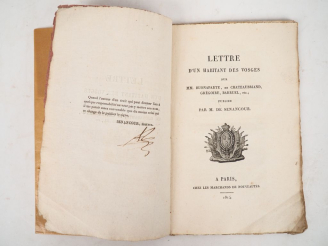 Vente aux enchères SENACOUR (Étienne Pivert de). LETTRE D’UN HABITANT DES VOSGES sur MM. 
