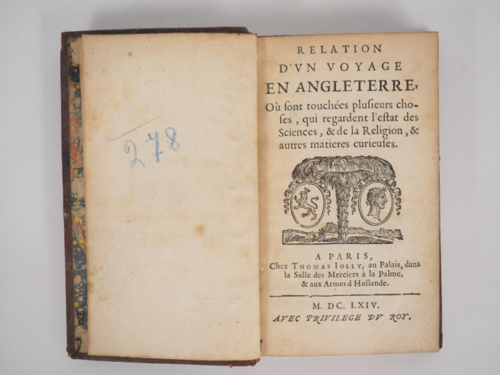 [SORBIÈRE (Samuel)]. RELATION D’UN VOYAGE EN ANGLETERRE, où sont touch