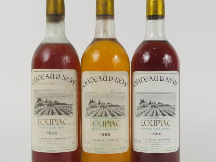 3 BOUTEILLES CHÂTEAU LA NÈRE LOUPIAC : 1 de 1975 HEP - 2 de 1986 (1 BG
