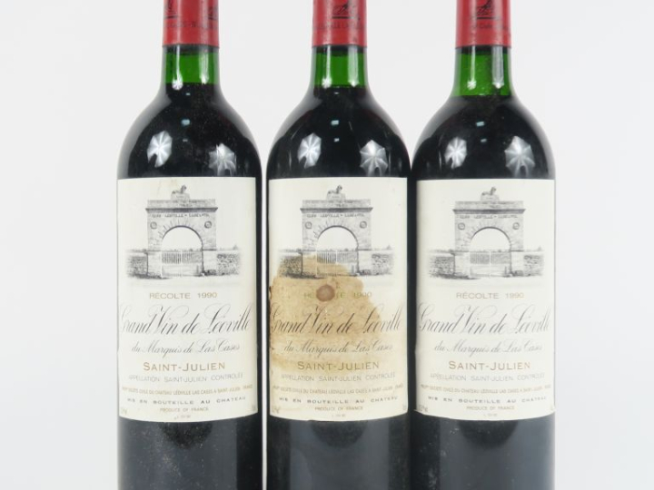 3 BOUTEILLES CHÂTEAU LÉOVILLE LAS CASES GCC ST JULIEN - 1990 - BG/1 ET