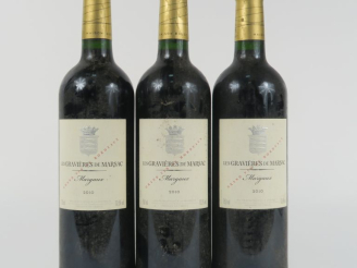 Vente aux enchères 3 BOUTEILLES LES GRAVIERES DE MARSAC MARGAUX - 2010