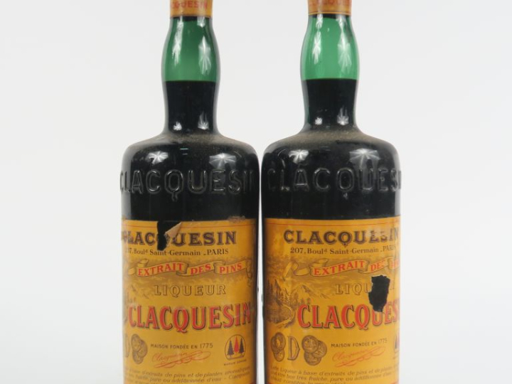 2 VIEILLES BOUTEILLES LIQUEUR CLACQUESIN - CAPS ÉTAIN/ELA