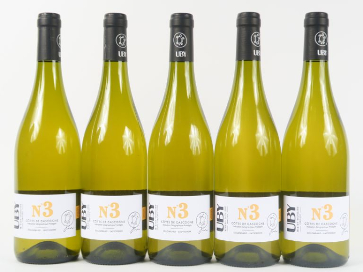 5 BOUTEILLES UBY N°3 BLANC CÔTES DE GASCOGNE