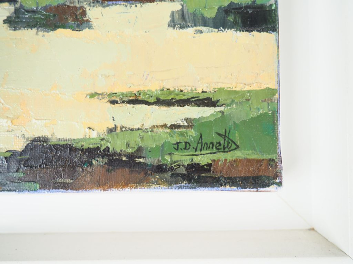 J.D ANNETT. "Côte ouest" et "Lueur". 2 huiles sur toiles en pendant, s