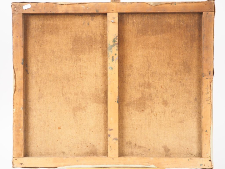 Louise D'AUSSY PINTAUD. "Barques dans le port". Huile sur toile, signé