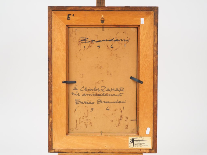 Enrico BRANDANI. "Descente de Croix". Huile sur carton, signée au dos 