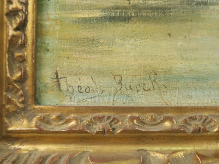 Théodore BURCH. "Paysage animé en Hollande". Huile sur toile, signée e