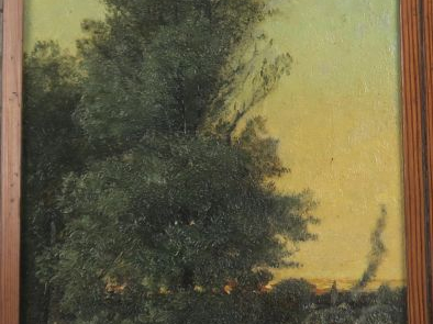 L. CAPDEVIELLE. "Le repos en bord de rivière". Paire d' huiles sur pan