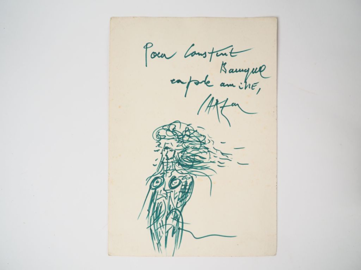 Jean CARZOU. "Portrait de femme nue". Dessin au feutre, dédicacé et si